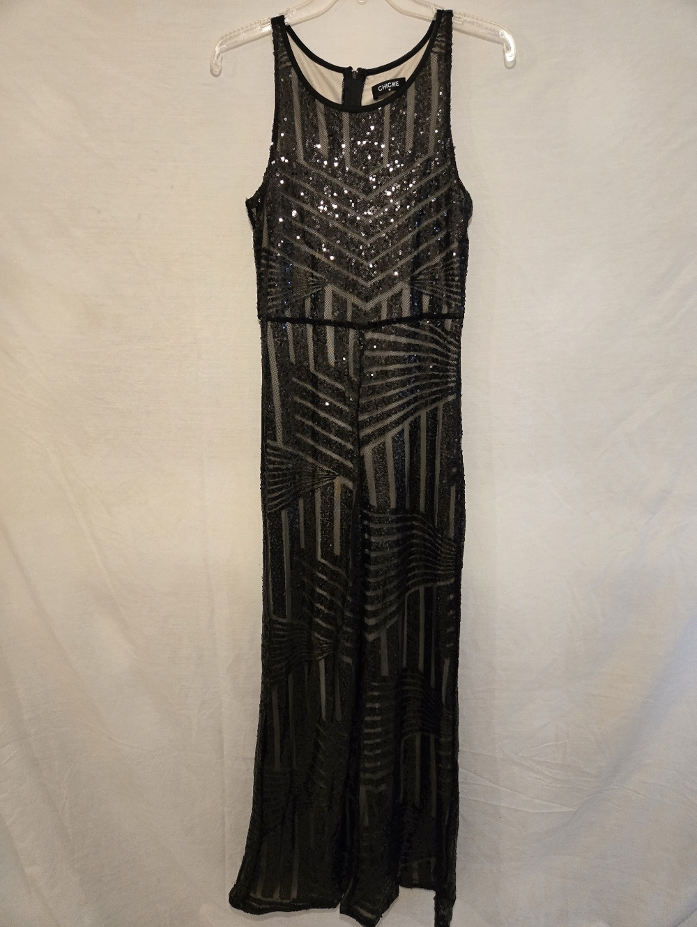 Chicme Size Medium Black Sequin Fully Lined Jumpsuit